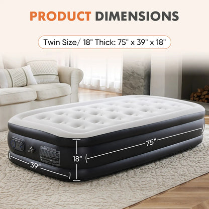 Portable air mattress with a built-in high-capacity air pump, double-layer raised design, and non-slip bottom; supports up to 660 pounds; ideal for camping and home use
