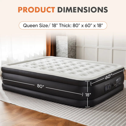 Portable air mattress with a built-in high-capacity air pump, double-layer raised design, and non-slip bottom; supports up to 660 pounds; ideal for camping and home use