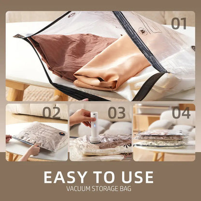 Vacuum Compression Storage Bags with USB - Rechargeable Electric Pump - Ultra - Compact, Lightweight Space - Savers